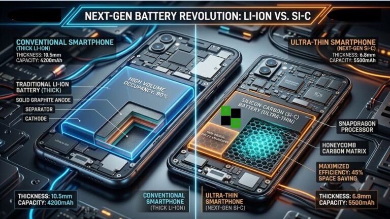 An infographic comparing Li-Ion vs Si-C batteries.