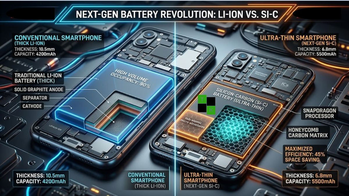 An infographic comparing Li-Ion vs Si-C batteries.