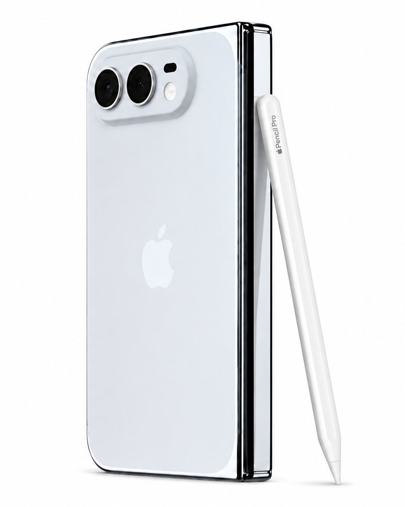 A foldable iPhone with Apple Pencil