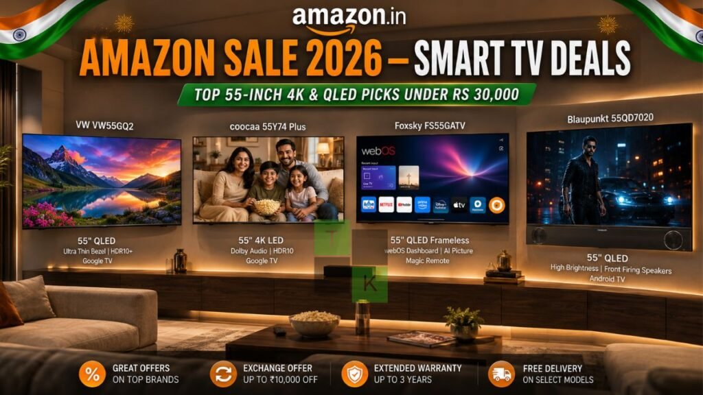 Amazon Smart TV Deals 2026 buying guide comparing 55-inch 4K televisions in a living room
