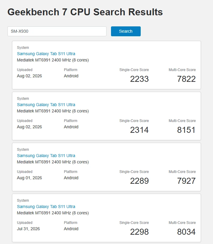 galaxy tab s11 ultra geekbench