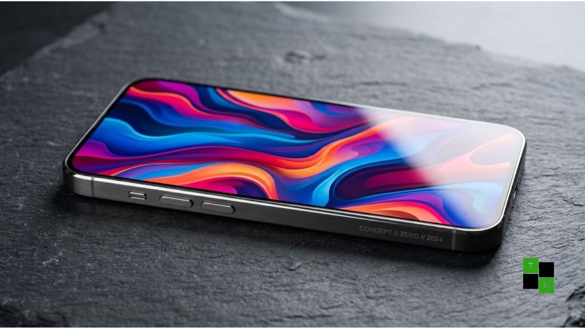A modern concept smartphone featuring a zero-millimeter borderless front display with an active interface extending directly to the outer edges.