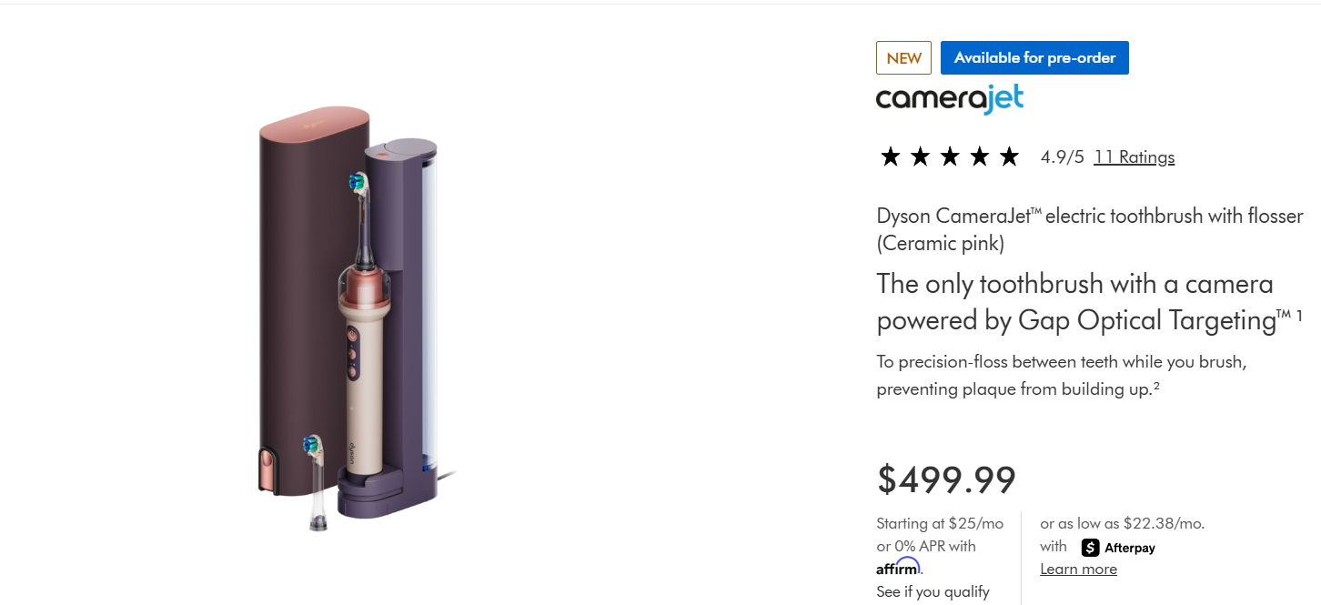 Dyson Launches $499 CameraJet AI Toothbrush preorder