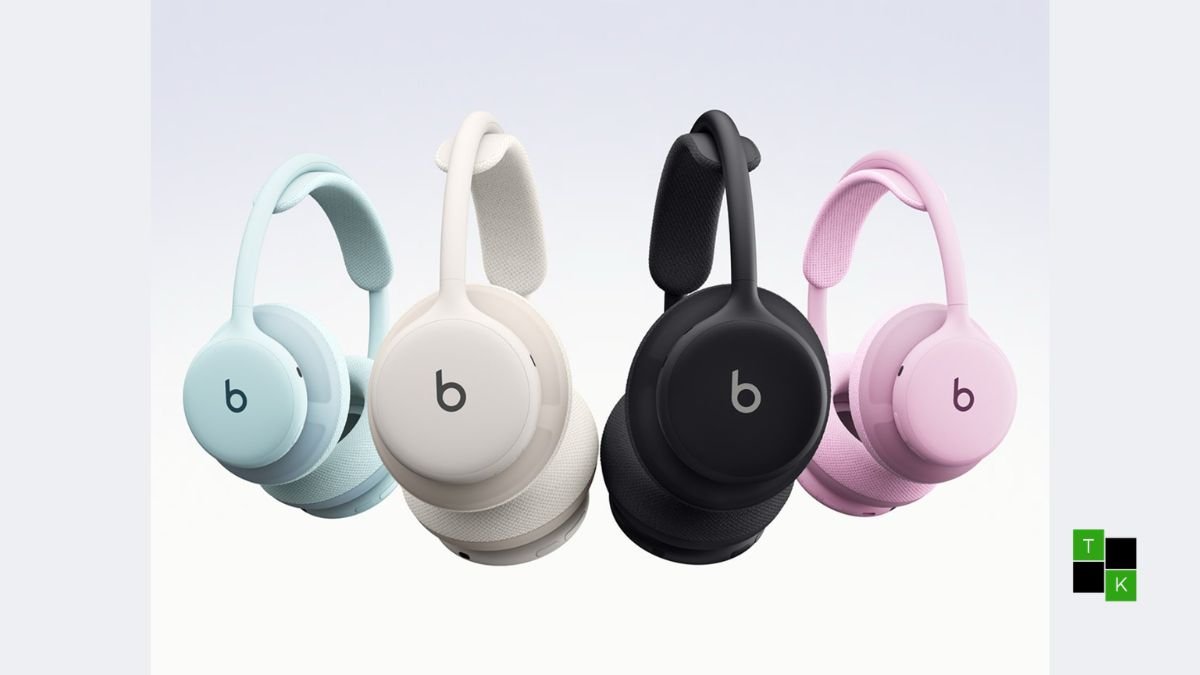 Beats 360 over-ear headphones in Cloud white with swappable Performance Knit ear cushions displayed in various colors.