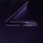 The Huawei Mate XT 2 tri-fold smartphone unfolded to its 10.2-inch screen in Jin Purple next to a glowing Kirin 9050 Pro chip schematic.