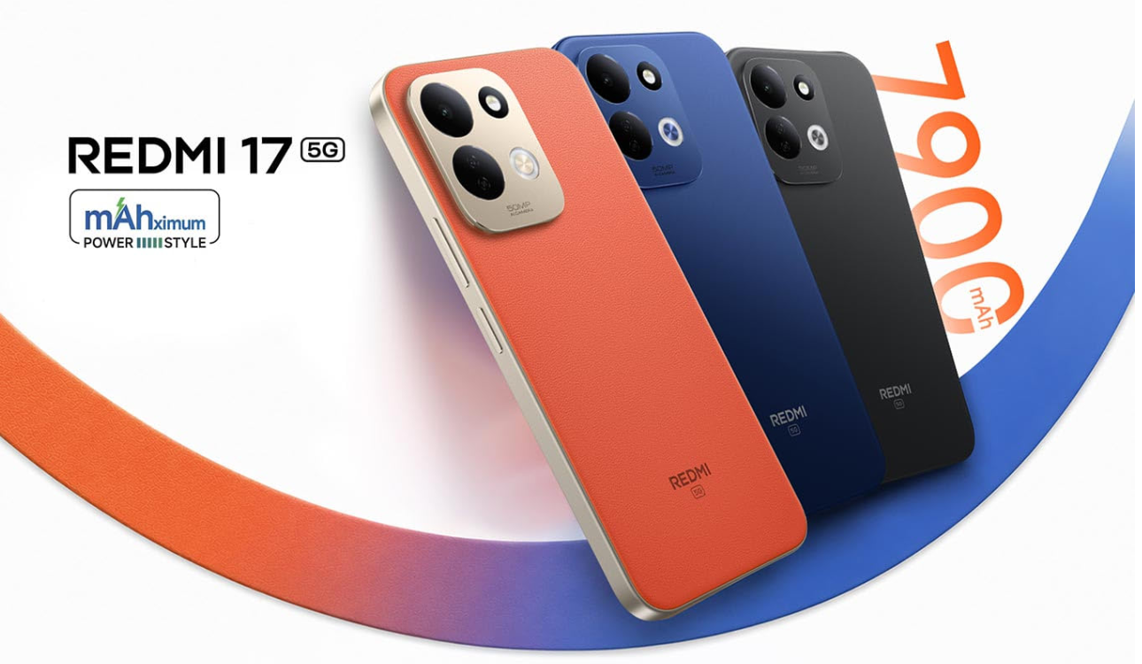 redmi 17 5g colors: Absolute Black, Endless Blue, and Eternal Orange
