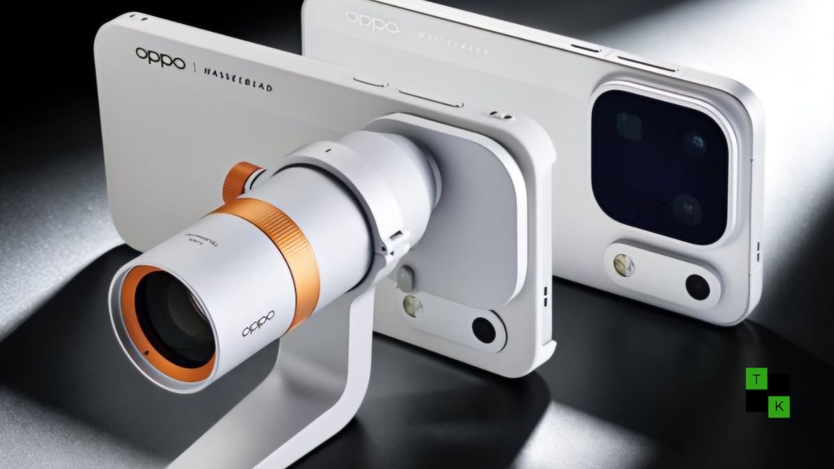 The OPPO Find X10 Pro Max flagship smartphone displaying its flat 144Hz AMOLED screen alongside a circular triple 200MP camera Deco.