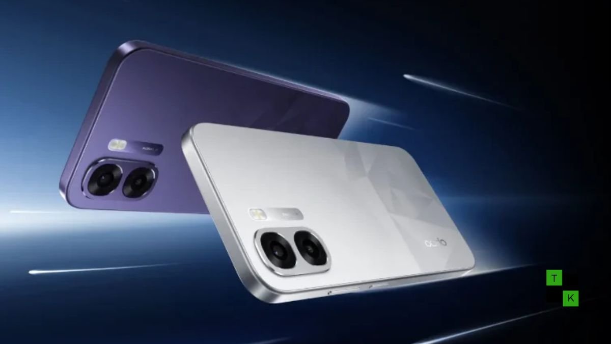 The Oppo K15s in Wind Purple and Oppo K15x in Glacier White resting on a wet concrete surface demonstrating water-resistant durability.