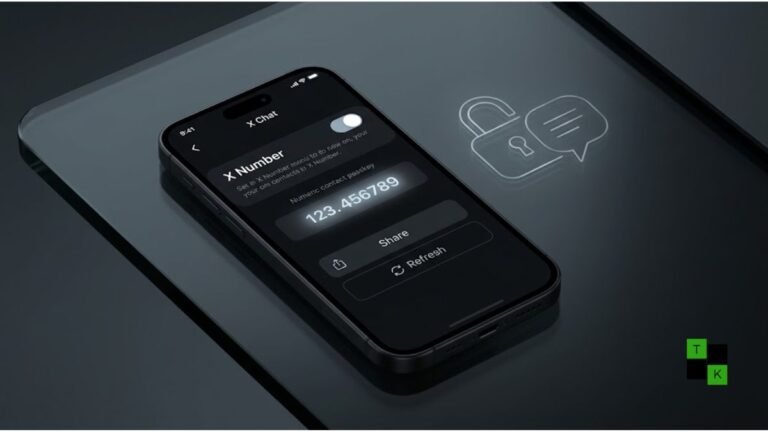 A modern smartphone displaying the X Numbers interface inside the X Chat application with an active contact passkey.