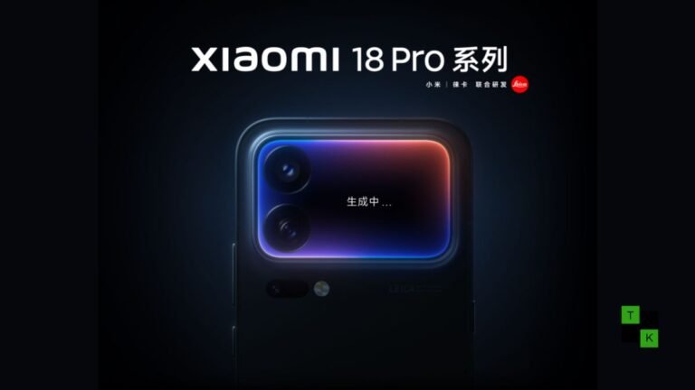 Conceptual product shot of the Xiaomi 18 Pro and 18 Pro Max lying elegantly angled on a polished modern desk environment.