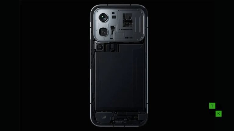 A modern Xiaomi 18 Pro flagship smartphone showing its large camera island with an integrated 4-inch color OLED rear display.