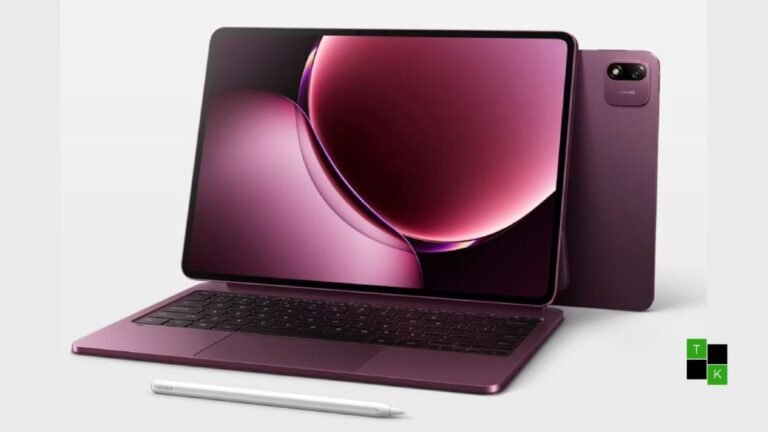 The Xiaomi Pad 9 Pro Max tablet docked in a floating keyboard case displaying a 3.4K HyperOS 4 desktop workspace.