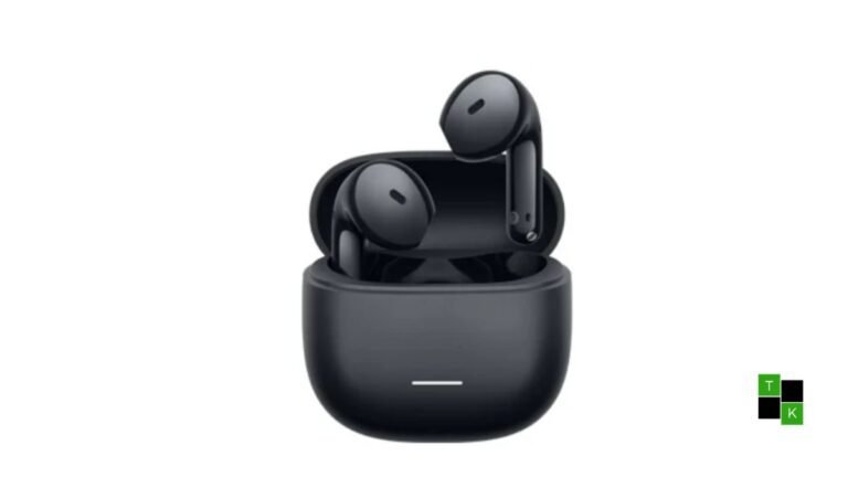 The REDMI Buds 8s semi-in-ear wireless earbuds resting in Sky Blue, Snow White, and Obsidian Black inside their open charging cases.