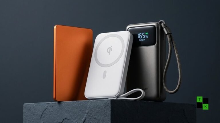 Xiaomi's three new power banks—the 20000mAh 165W, Magnetic 10000mAh 45W, and 6mm UltraThin 5000mAh—arranged on a minimalist studio podium.