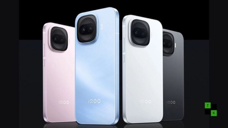 Conceptual product render of the iQOO Z12 Turbo showing its compact flat AMOLED screen and rear chassis with subtle active cooling vents.