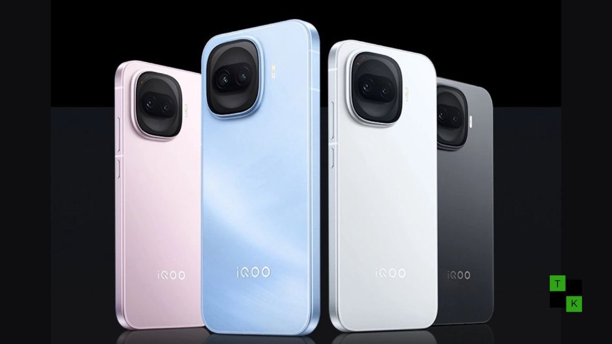Conceptual product render of the iQOO Z12 Turbo showing its compact flat AMOLED screen and rear chassis with subtle active cooling vents.