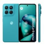 Conceptual product render of the Moto G47 Power 5G smartphone showing its vegan leather rear backplate and punch-hole 120Hz display.