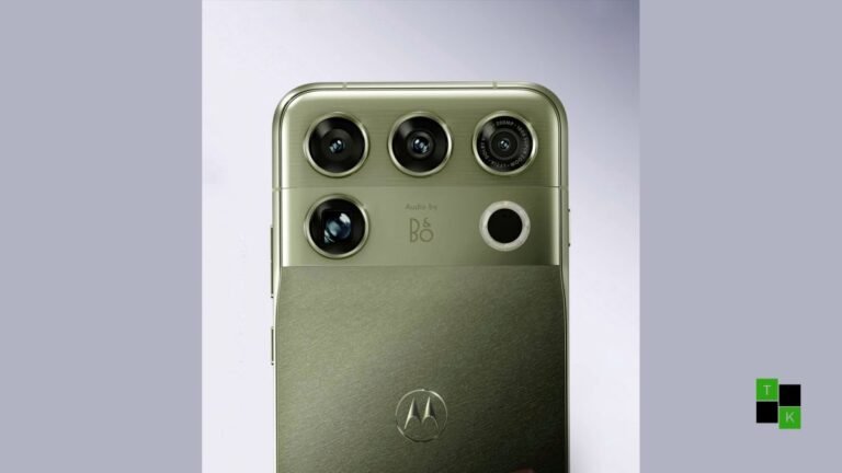 Motorola Signature 27 smartphone in Pantone Capulet Olive finish displaying flat 6.8-inch 165Hz screen and circular 200MP periscope camera module.