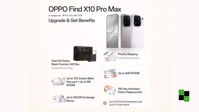 OPPO Find X10 Pro Max smartphone in Titanium Grey finish showing its circular Hasselblad triple 200MP camera island and 144Hz OLED screen.