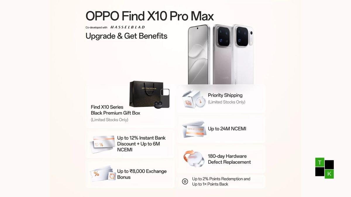 OPPO Find X10 Pro Max smartphone in Titanium Grey finish showing its circular Hasselblad triple 200MP camera island and 144Hz OLED screen.