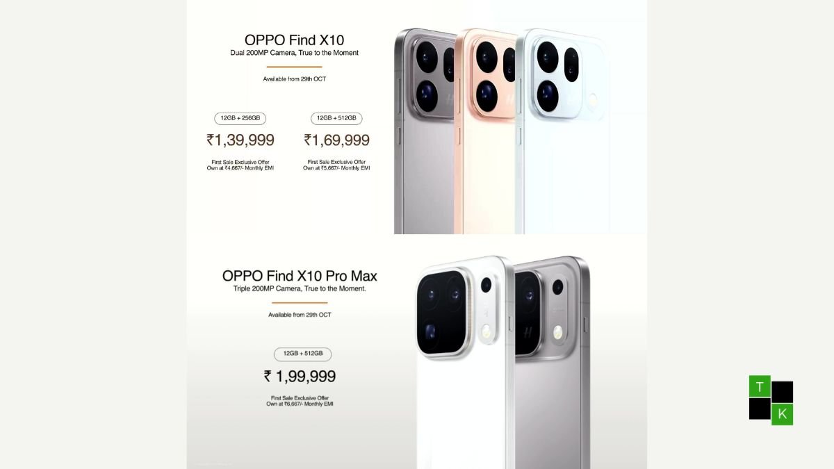 OPPO Find X10 Pro Max and Find X10 smartphones displayed together showing their circular Hasselblad camera arrays and retail packaging.