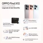 OPPO Find X10 smartphone in Glacier Blue finish displaying its 6.59-inch 144Hz AMOLED screen and circular dual 200MP camera island.