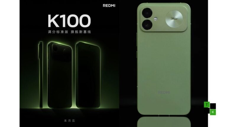 Official render of the Redmi K100 lineup showcasing the rear squircle camera module and four color finishes.