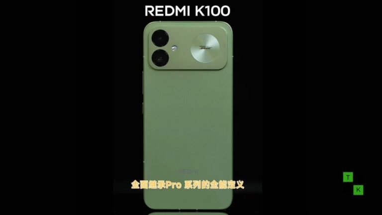 Xiaomi President Lu Weibing holds the Redmi K100 in light green showing its flat rear backplate and dual-camera island.