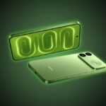 Redmi K100 smartphone in Firefly Green finish showing flat 6.83-inch 165Hz AMOLED display and rear dual-camera module with Bose audio engraving.
