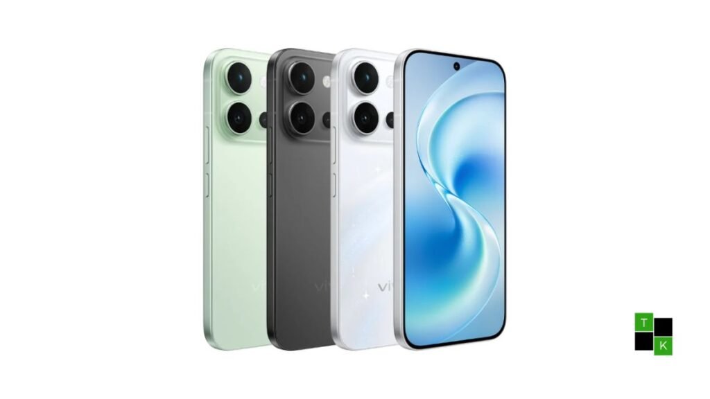 The Vivo S60t smartphone resting on a minimalist studio stand showcasing its 1.5K 144Hz display and rear 50MP periscope camera module.