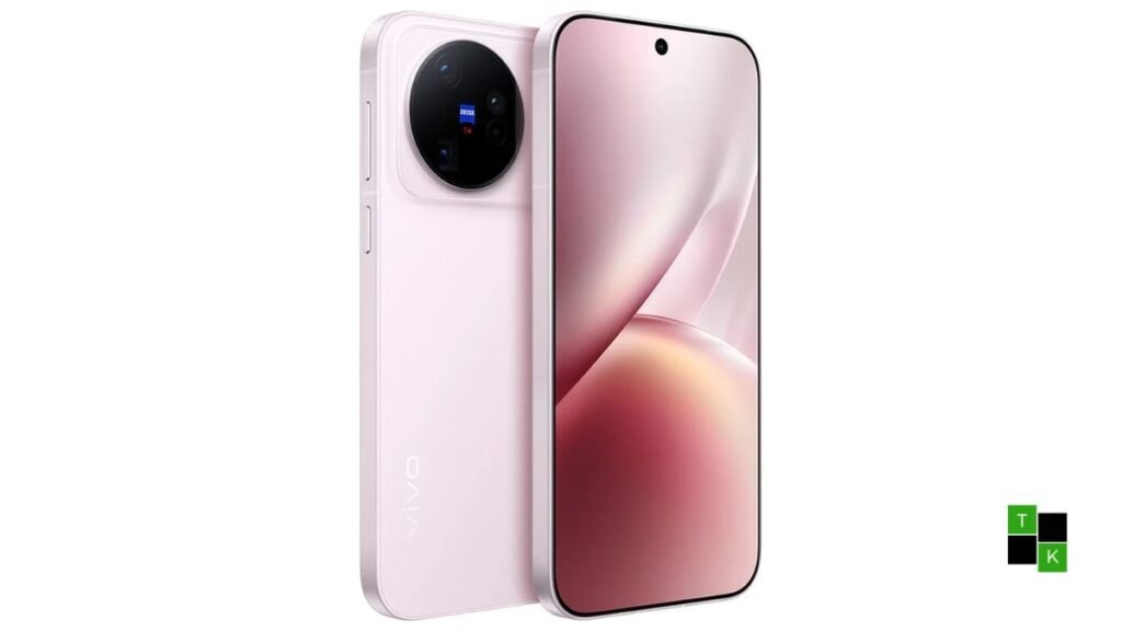 Vivo X500 Pro smartphone in Titanium Gray showing its compact 6.36-inch chassis and Zeiss circular camera island beside battery capacity metrics.