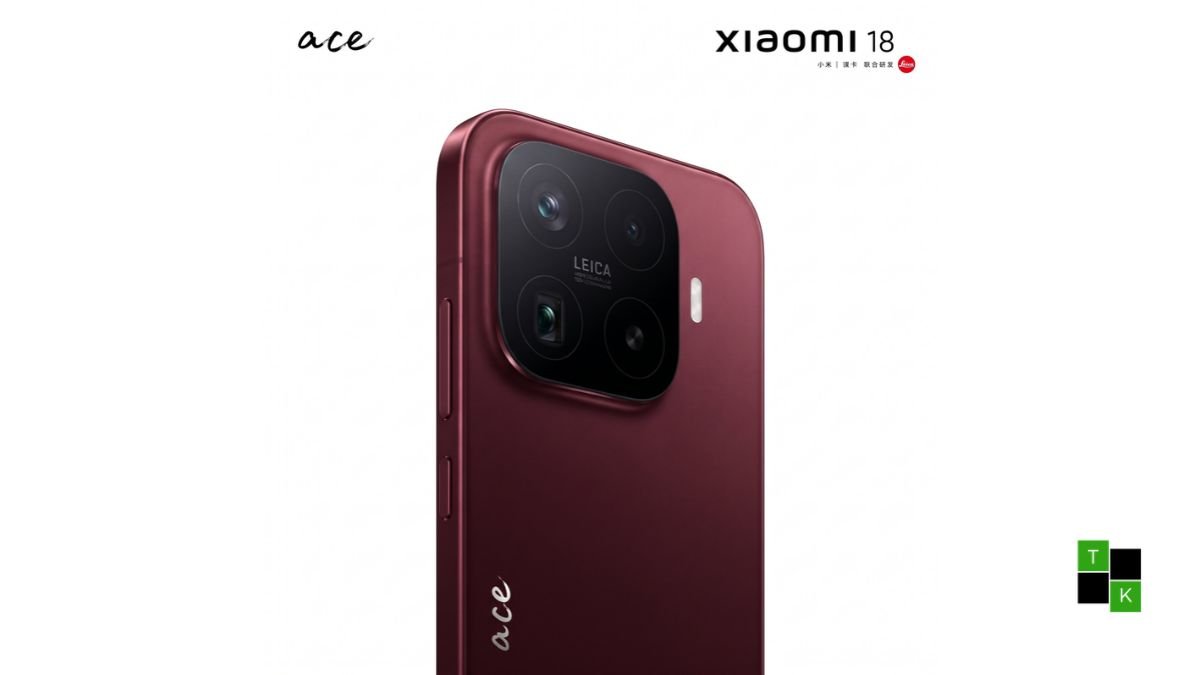 Xiaomi 18 compact smartphone in Purple and Red finishes resting on a slate plinth showing its flat 6.4-inch TCL M11 screen and Small Square Deco module.